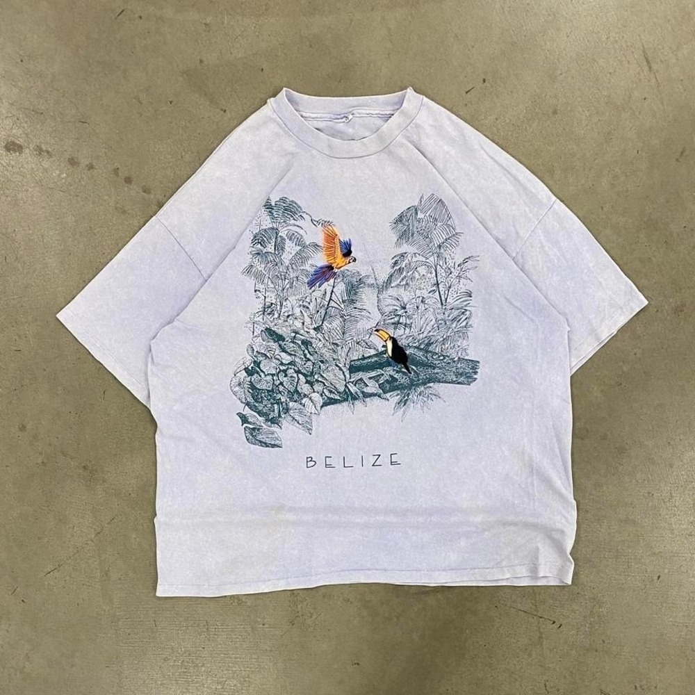 Vintage 90s Belize Parrots Birds Rainforest Jungle Nature Destination Tee Shirt